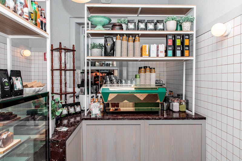Bar and beverage station inside Starbird chicken restaurant